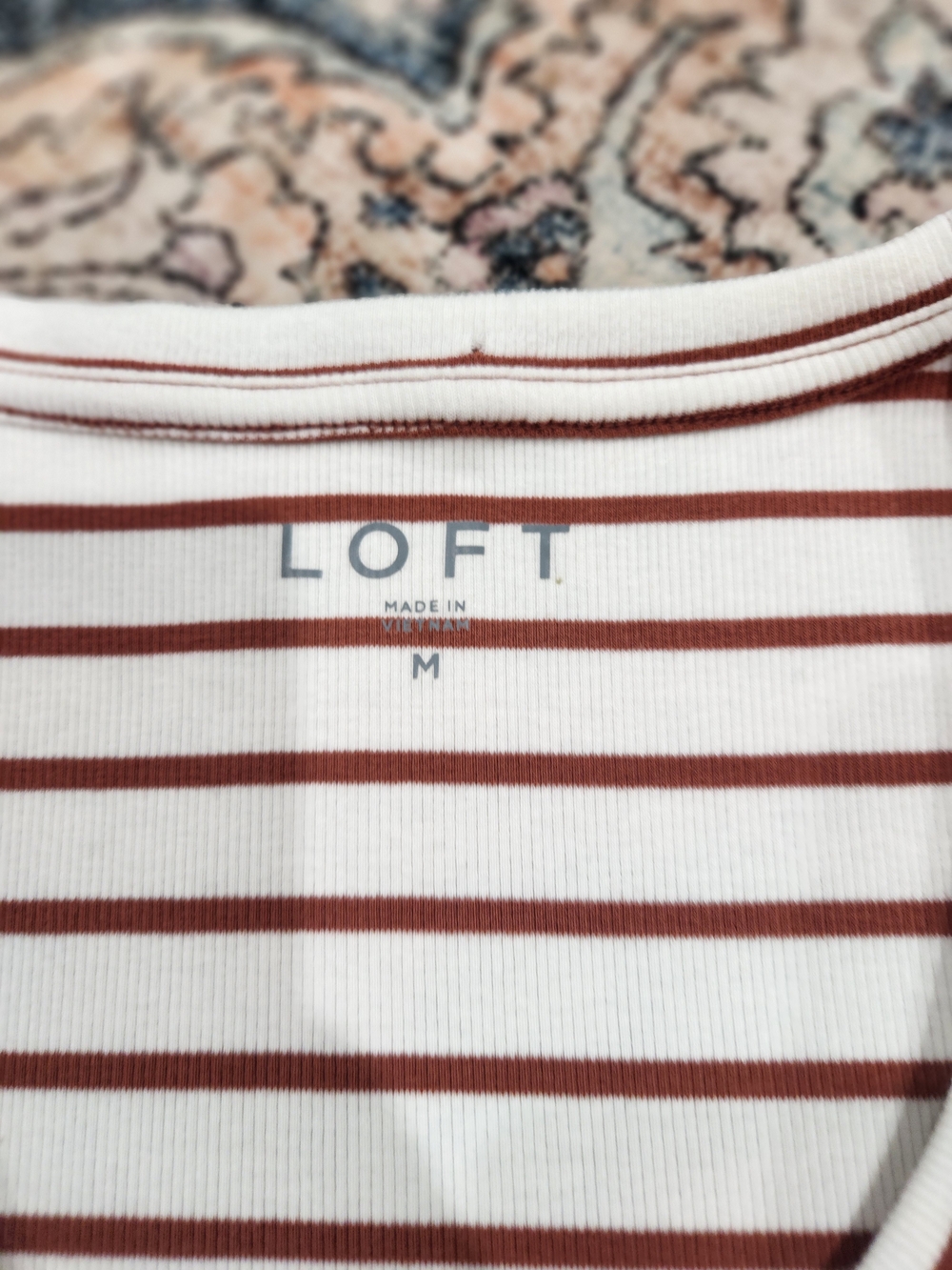 LOFT White and Rust Striped Ribbed Tank - Picture 2 of 2